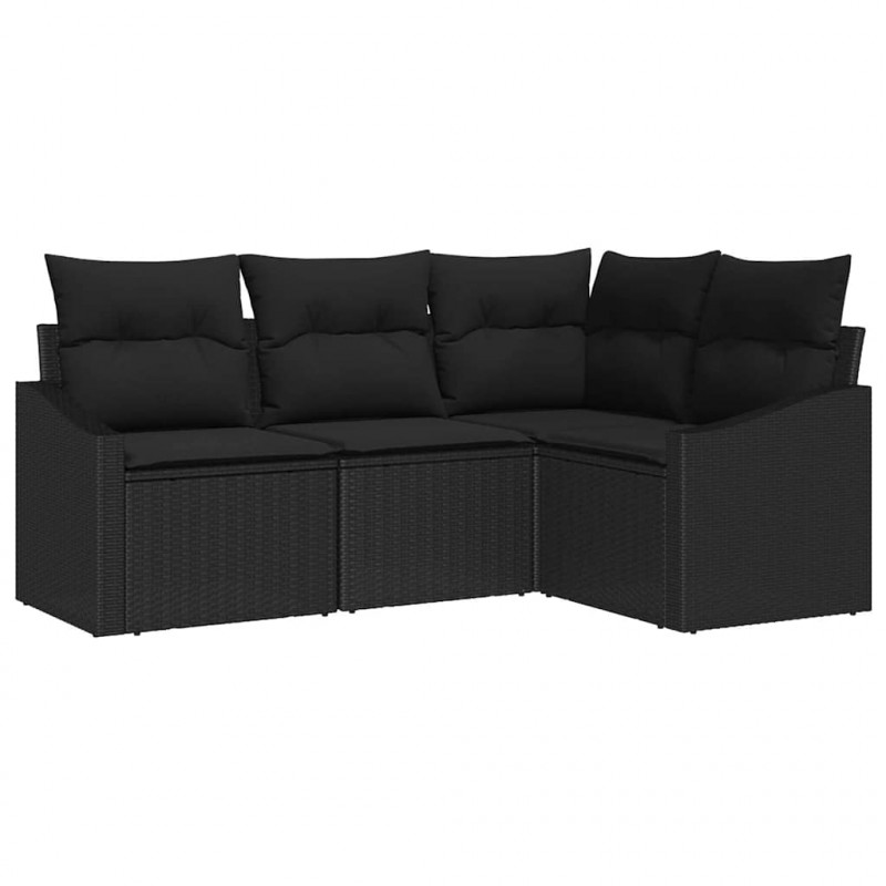 Zestaw Sof na Ogród z poduszką 4 pcs Czarny polirattan