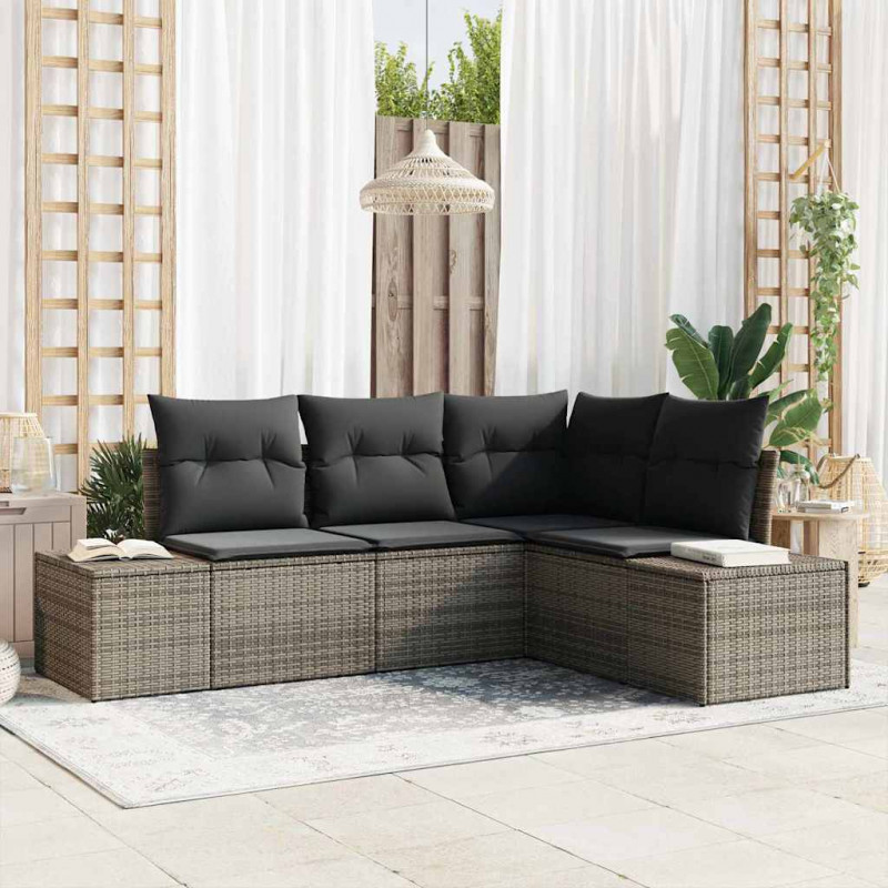 Zestaw Sof na Ogród z przechowywaniem 4 pcs Szary polirattan