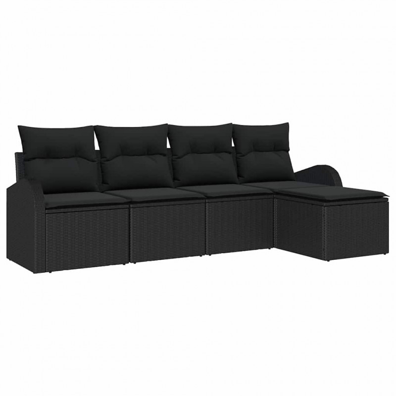 Zestaw Sof z poduszką z przechowywaniem 5 pcs Czarny polirattan