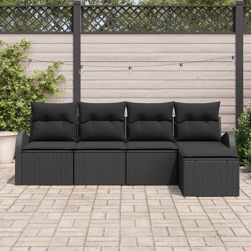 Zestaw Sof z poduszką z przechowywaniem 5 pcs Czarny polirattan
