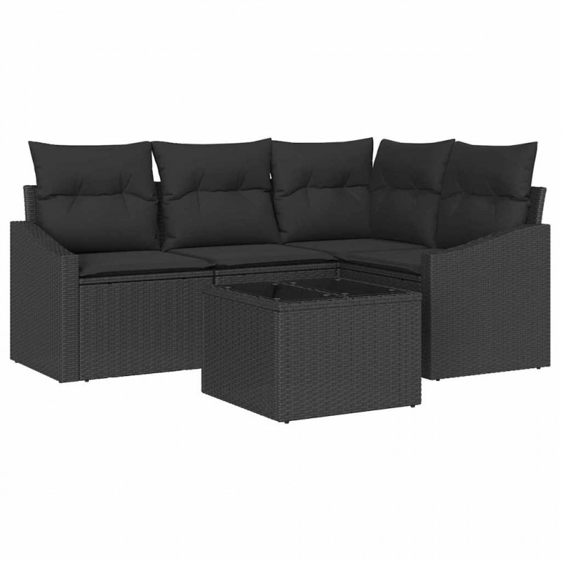 Zestaw Sof na Ogród z poduszką 5 pcs Czarny polirattan