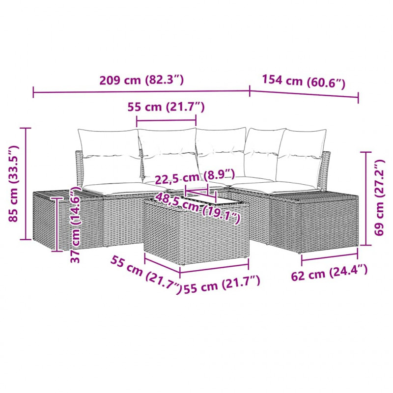 Zestaw Sof na Ogród Beżowy i jasnoszary polirattan