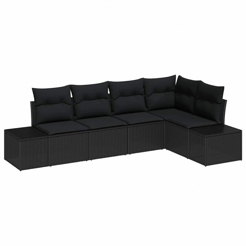Zestaw Sof na Ogród z przechowywaniem 5 pcs Czarny polirattan