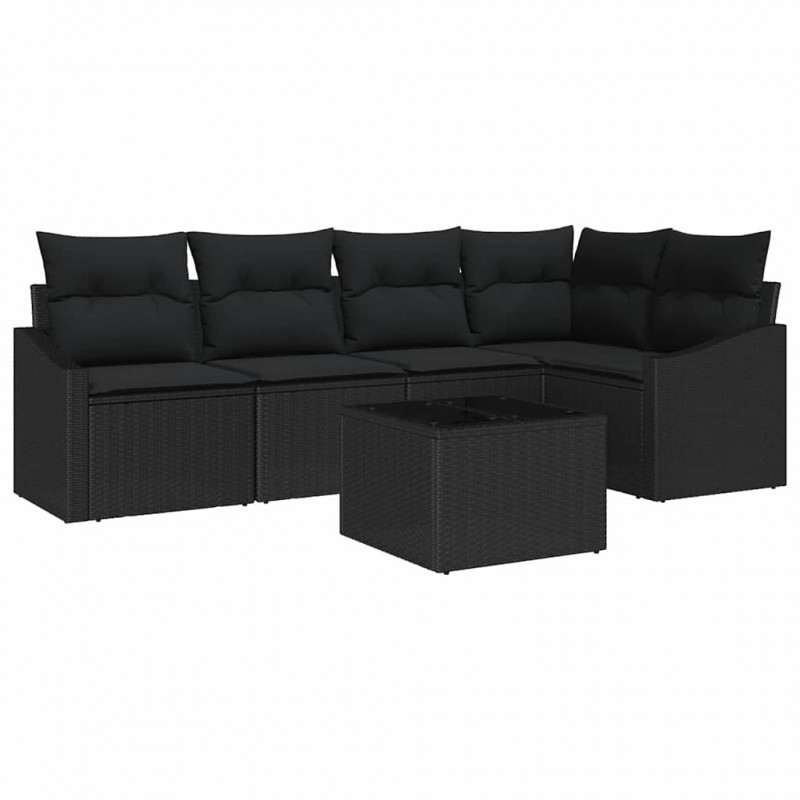 Zestaw Sof na Ogród z poduszką 6 pcs Czarny polirattan