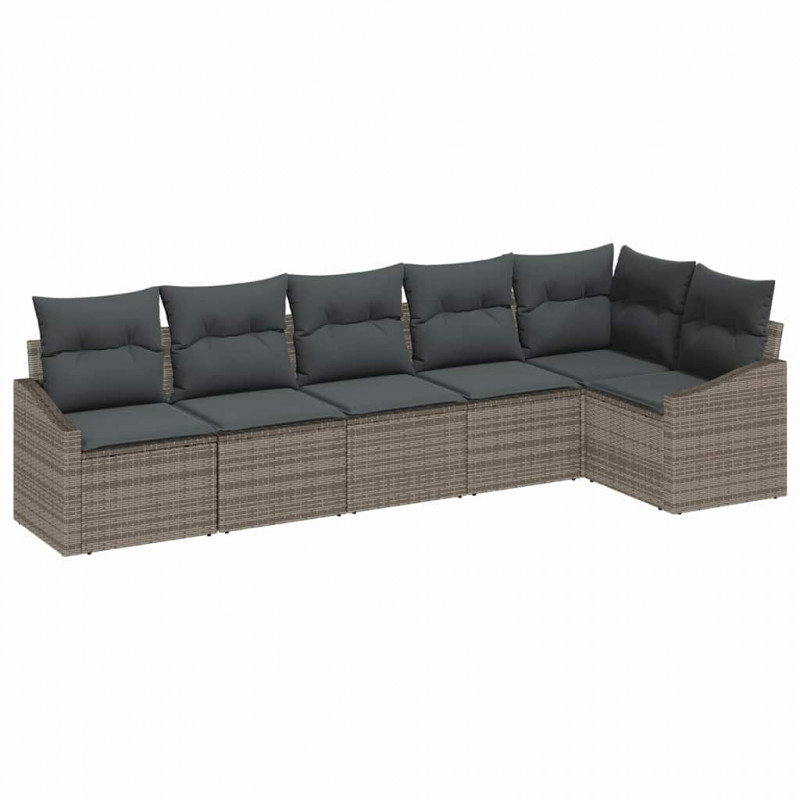 Zestaw Sof na Ogród z poduszką 6 pcs Szary polirattan
