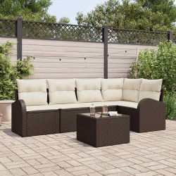 Zestaw Sof na Ogród z poduszką 6 pcs Brązowy i biały polirattan