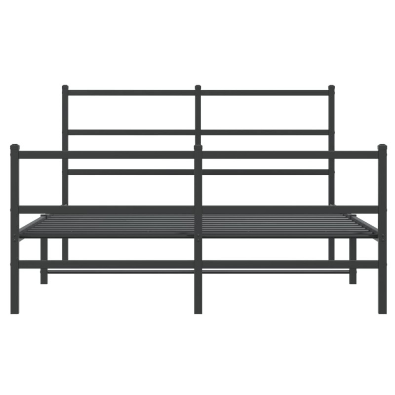 Metalowa rama łóżka z wezgłowiem i zanóżkiem, czarna, 135x190cm