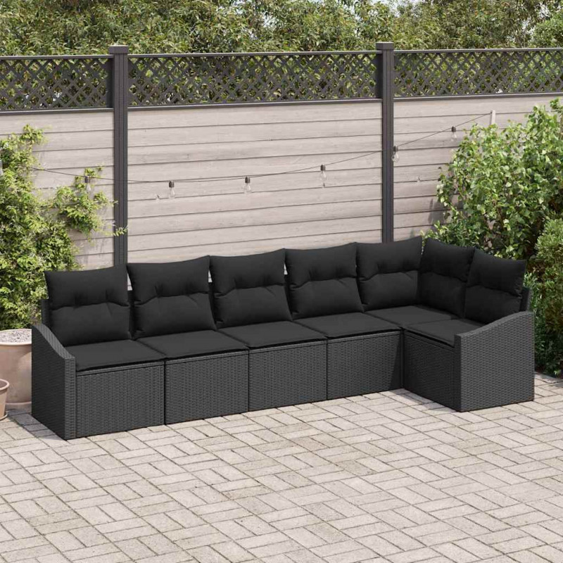 Zestaw Sof na Ogród z poduszką 6 pcs Czarny polirattan