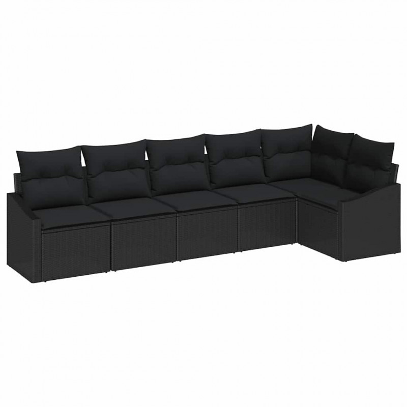 Zestaw Sof na Ogród z poduszką 6 pcs Czarny polirattan