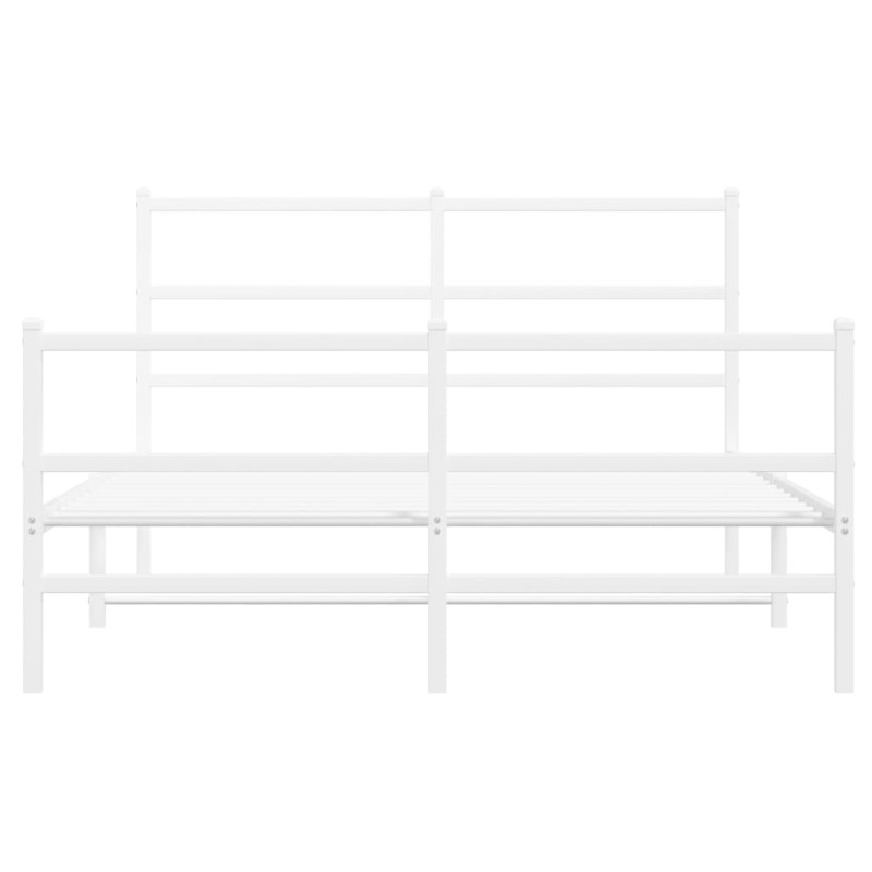 Metalowa rama łóżka z wezgłowiem i zanóżkiem, biała, 135x190 cm