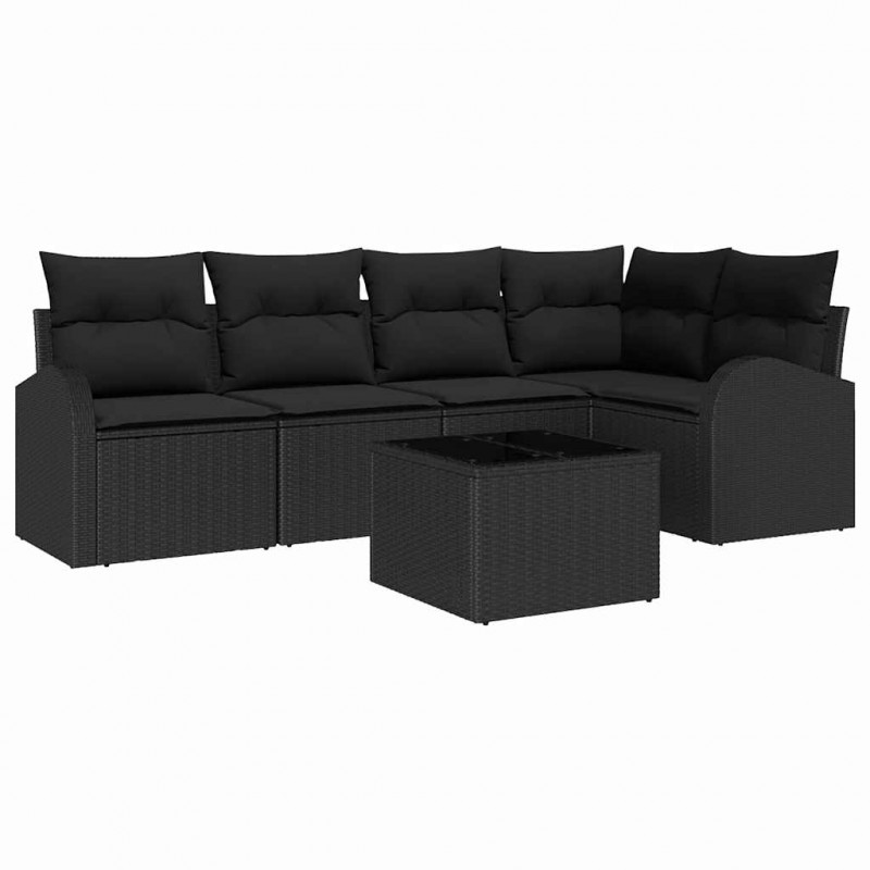 Zestaw Sof na Ogród z poduszką 6 pcs Czarny polirattan