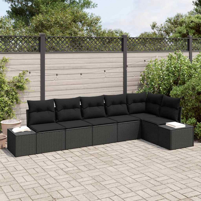 Zestaw Sof na Ogród z przechowywaniem 6 pcs Czarny polirattan