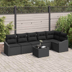 Zestaw Sof na Ogród z poduszką 7 pcs Czarny polirattan