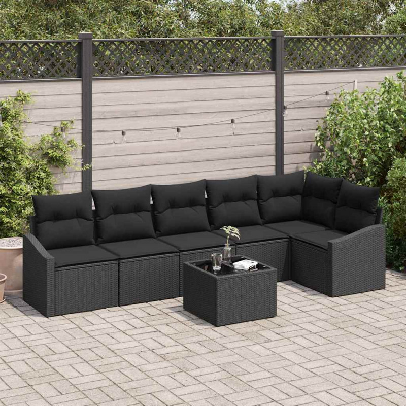 Zestaw Sof na Ogród z poduszką 7 pcs Czarny polirattan