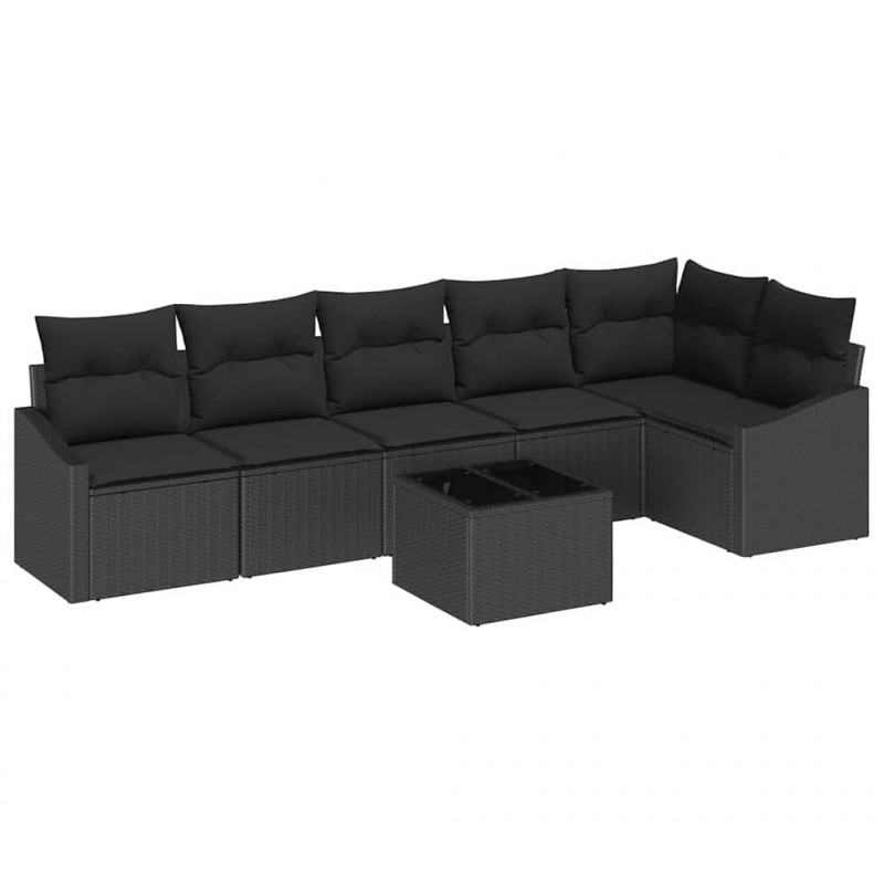Zestaw Sof na Ogród z poduszką 7 pcs Czarny polirattan