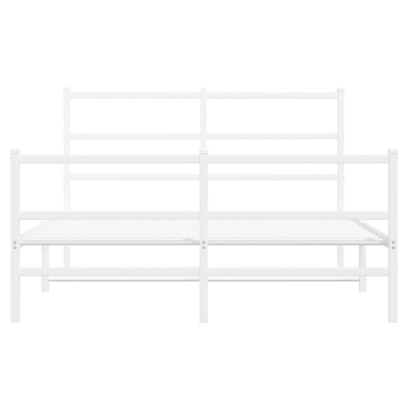 Metalowa rama łóżka z wezgłowiem i zanóżkiem, biała, 140x200 cm
