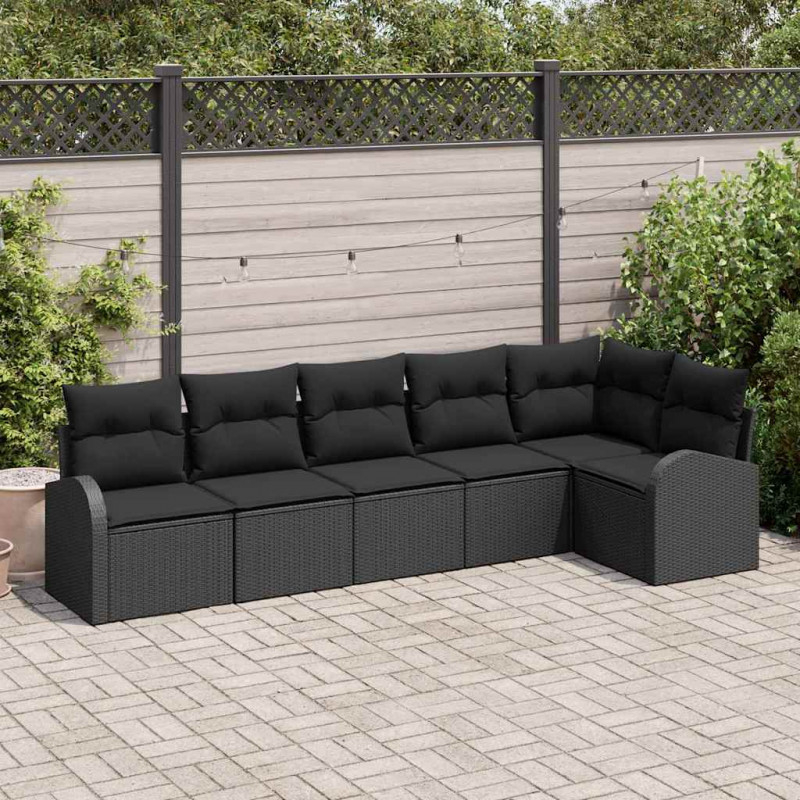 Zestaw Sof na Ogród z poduszką 6 pcs Czarny polirattan