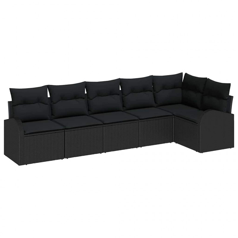 Zestaw Sof na Ogród z poduszką 6 pcs Czarny polirattan
