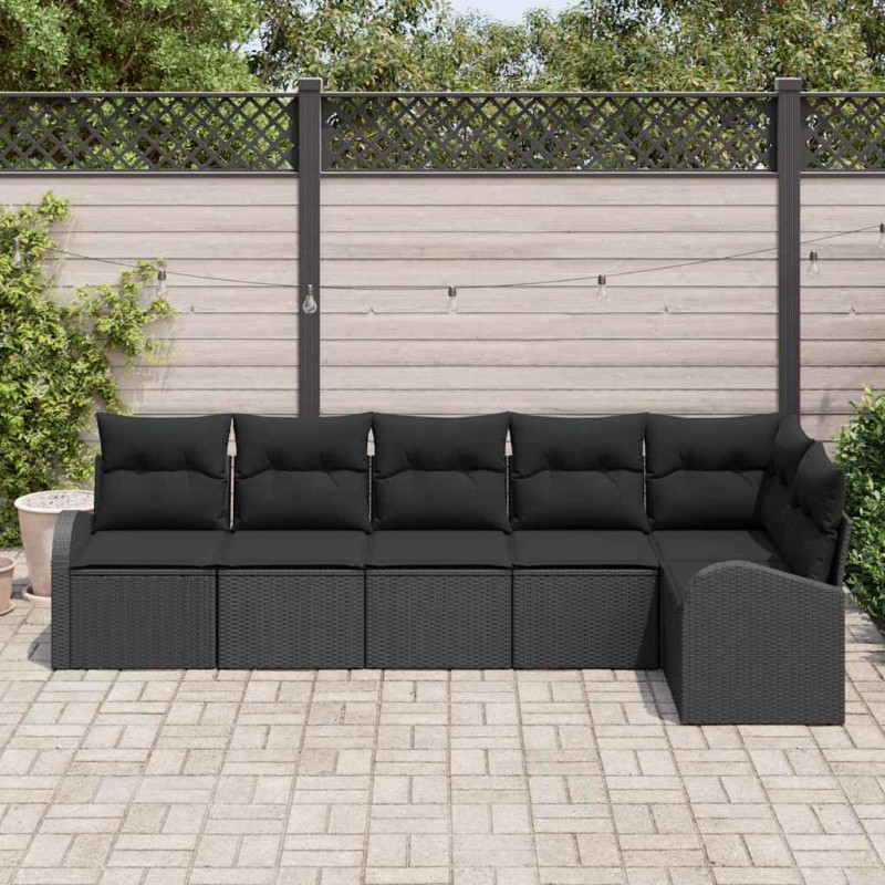 Zestaw Sof na Ogród z poduszką 6 pcs Czarny polirattan