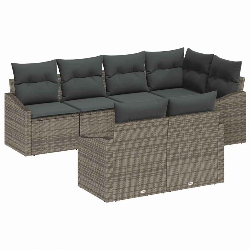 Zestaw Sof na Ogród z poduszką 7 pcs Szary polirattan