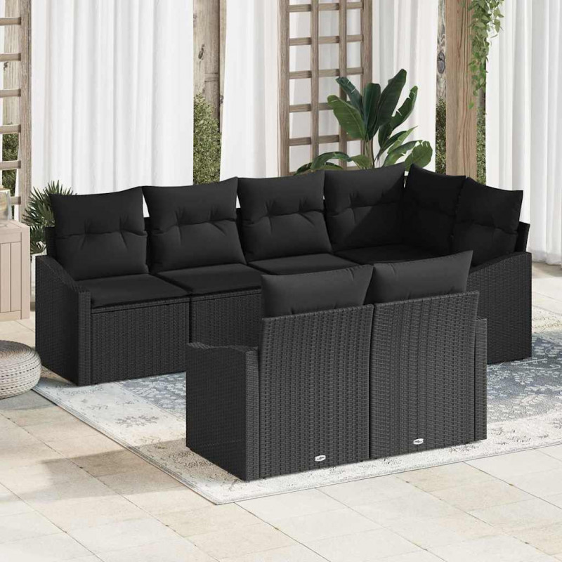 Zestaw Sof na Ogród z poduszką 7 pcs Czarny polirattan