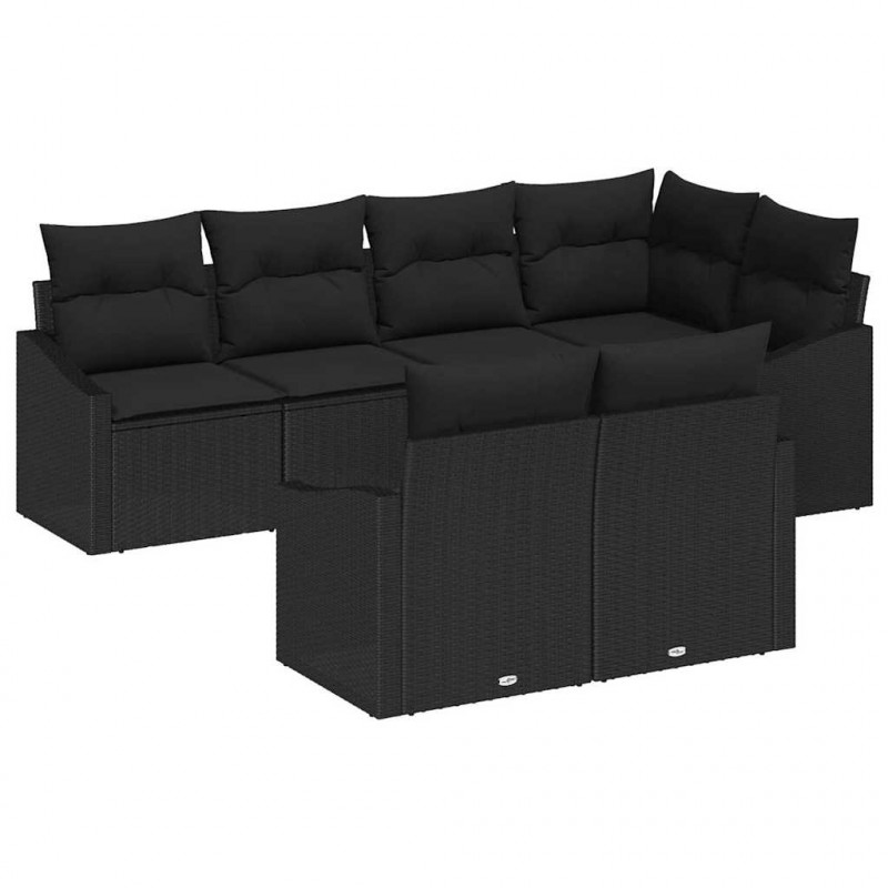 Zestaw Sof na Ogród z poduszką 7 pcs Czarny polirattan