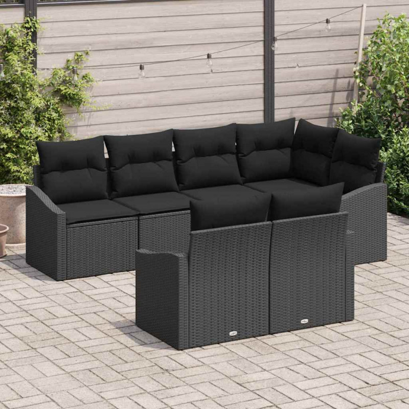 Zestaw Sof na Ogród z poduszką 7 pcs Czarny polirattan