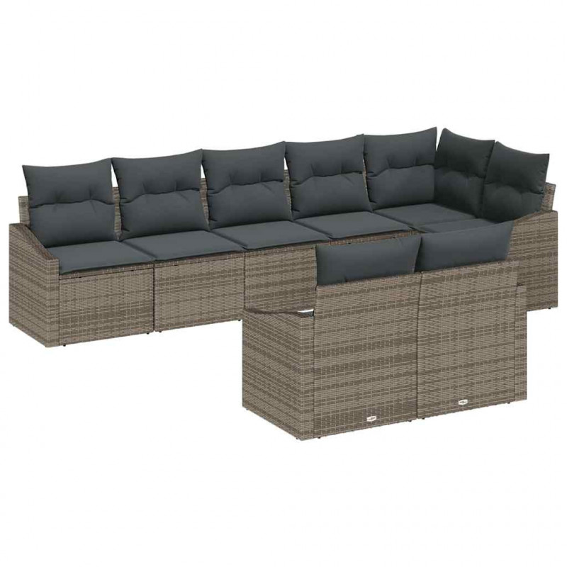 Zestaw Sof na Ogród z poduszką 8 pcs Szary polirattan
