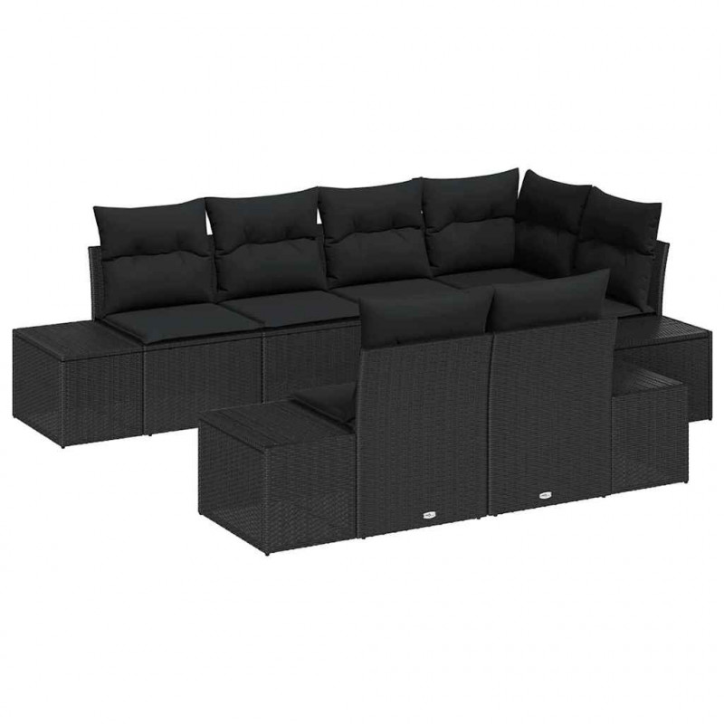 Zestaw Sof na Ogród z przechowywaniem 7 pcs Czarny polirattan