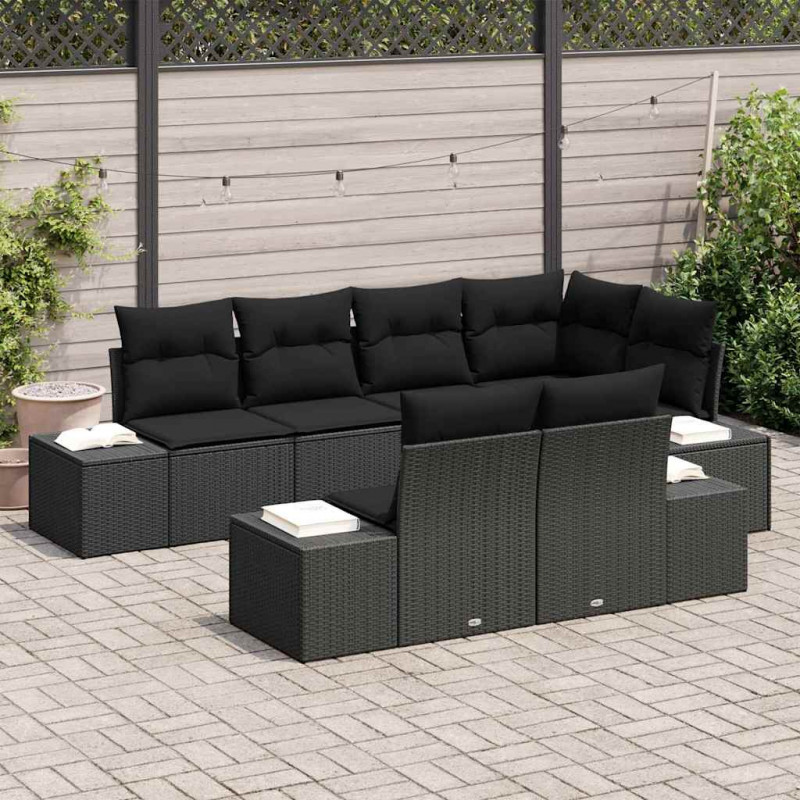 Zestaw Sof na Ogród z przechowywaniem 7 pcs Czarny polirattan