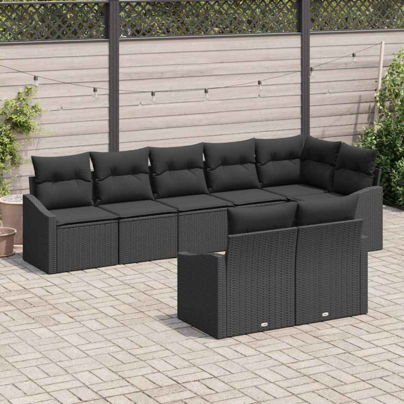 Zestaw Sof na Ogród z poduszką 8 pcs Czarny polirattan