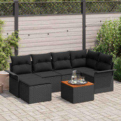 Zestaw Sof na Ogród z przechowywaniem 7 pcs Czarny polirattan