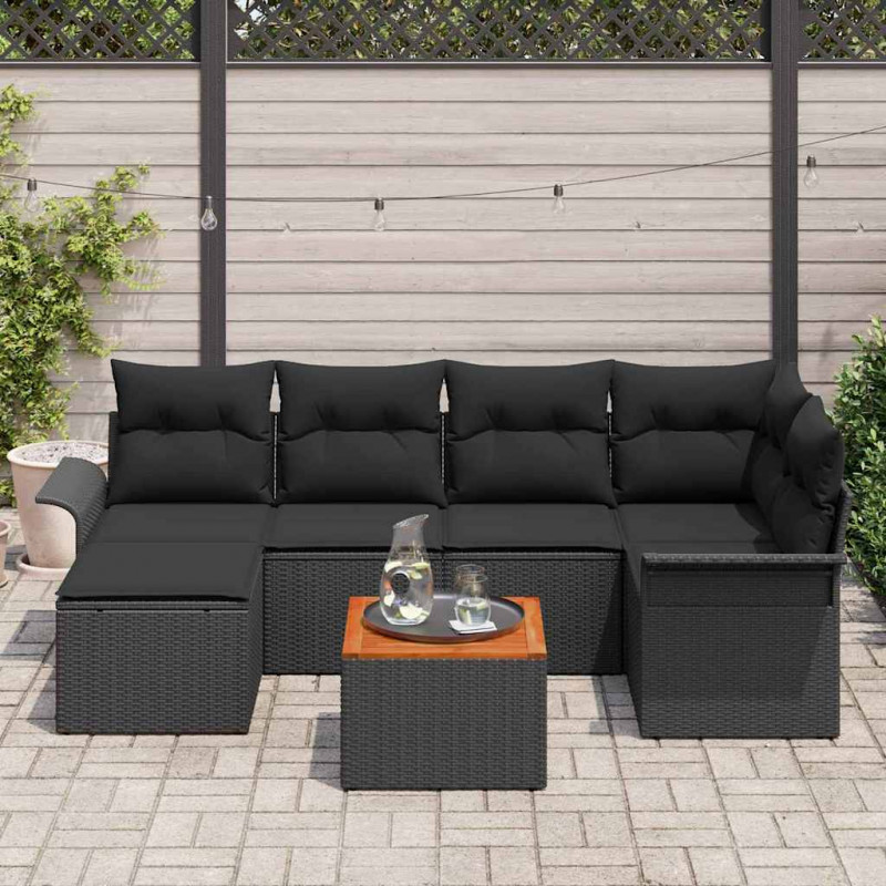 Zestaw Sof na Ogród z przechowywaniem 7 pcs Czarny polirattan