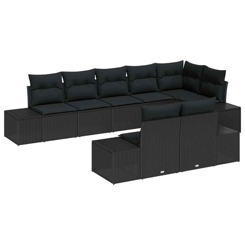 Zestaw Sof na Ogród z przechowywaniem 8 pcs Czarny Polirattan