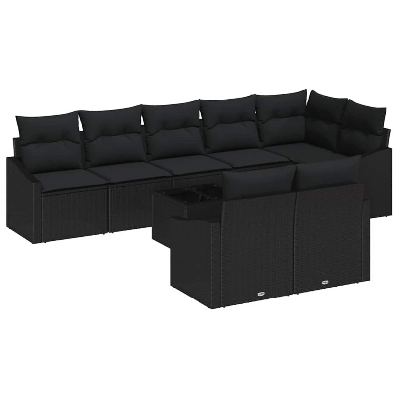 Zestaw Sof na Ogród z poduszką 9 pcs Czarny polirattan