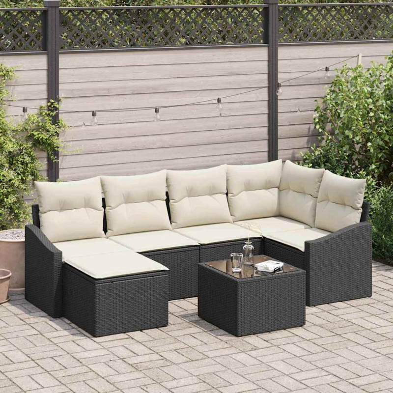 Zestaw do jadalni w ogrodzie z poduszką 7 pcs Brązowy i Kremowy