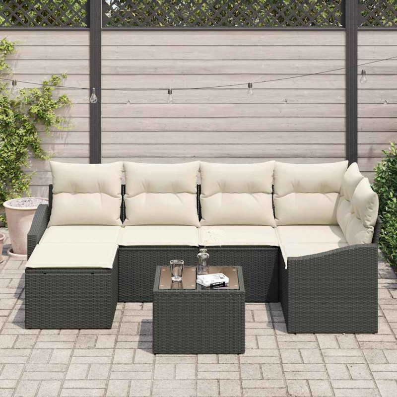 Zestaw do jadalni w ogrodzie z poduszką 7 pcs Brązowy i Kremowy