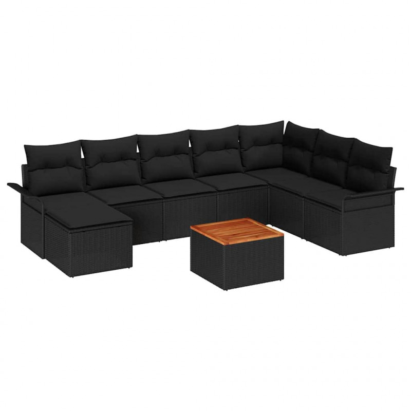 Zestaw Sof na Ogród z przechowywaniem 9 pcs Czarny polirattan