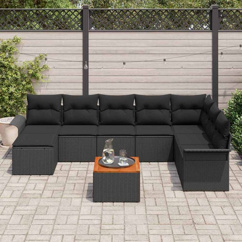 Zestaw Sof na Ogród z przechowywaniem 9 pcs Czarny polirattan