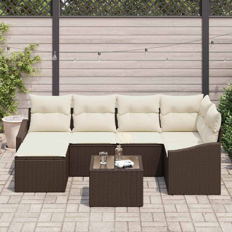 Zestaw do jadalni w ogrodzie z poduszką 7 pcs Brązowy i Kremowy