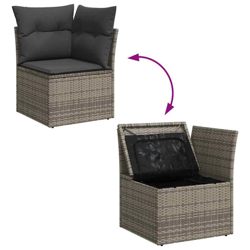 Zestaw Sof na Ogród z przechowywaniem 10 pcs Szary polirattan