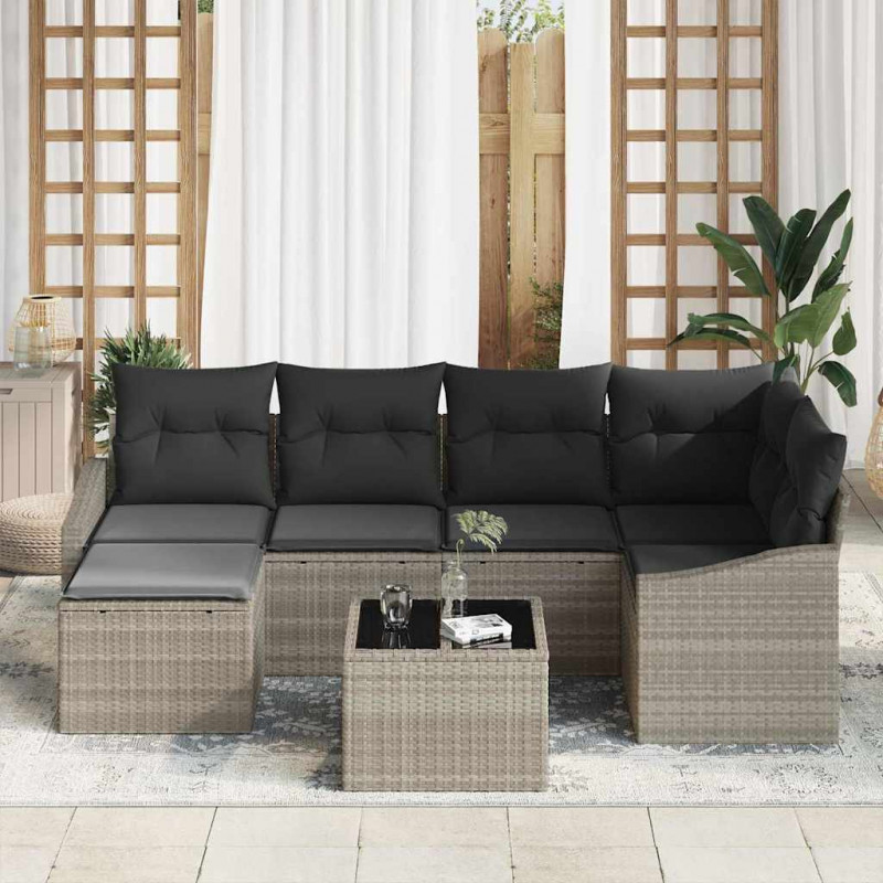 Zestaw do jadalni w ogrodzie z poduszką 7 pcs Jasnoszary