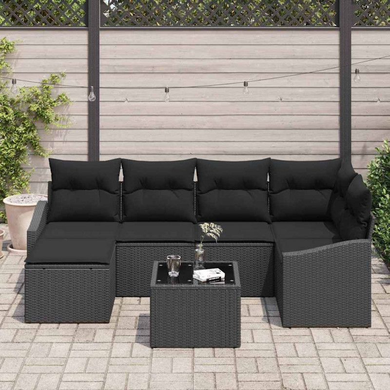Zestaw do jadalni w ogrodzie z poduszką 7 pcs Czarny