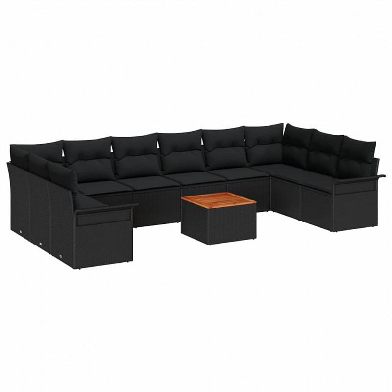 Zestaw Sof na Ogród z przechowywaniem 11 pcs Czarny polirattan