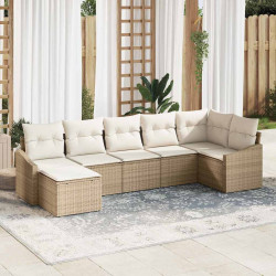 Zestaw Sof na Ogród 7 pcs Beżowy i kremowy polirattan