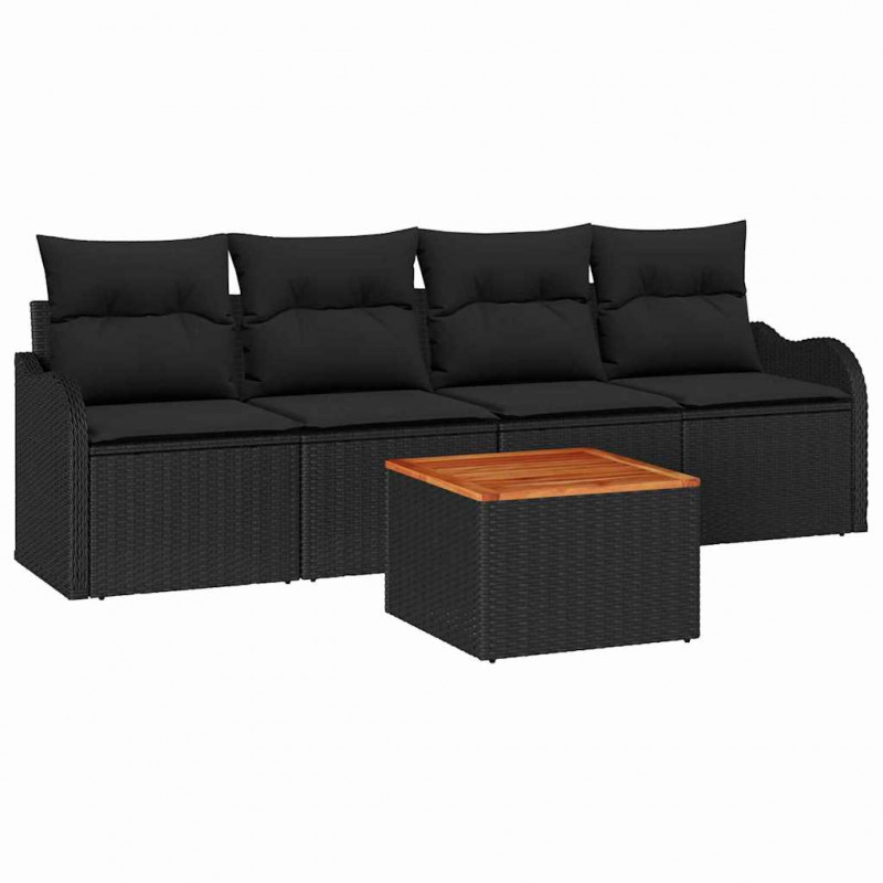 Zestaw Sof na Ogród z przechowywaniem 5 pcs Czarny polirattan