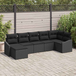 Zestaw Sof na Ogród z poduszką 7 pcs Czarny polirattan