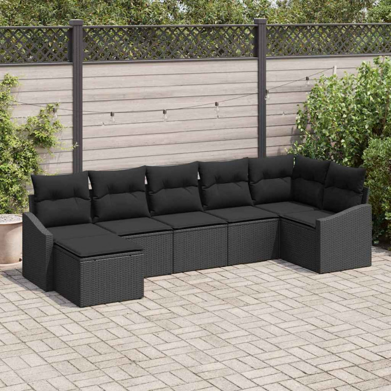 Zestaw Sof na Ogród z poduszką 7 pcs Czarny polirattan