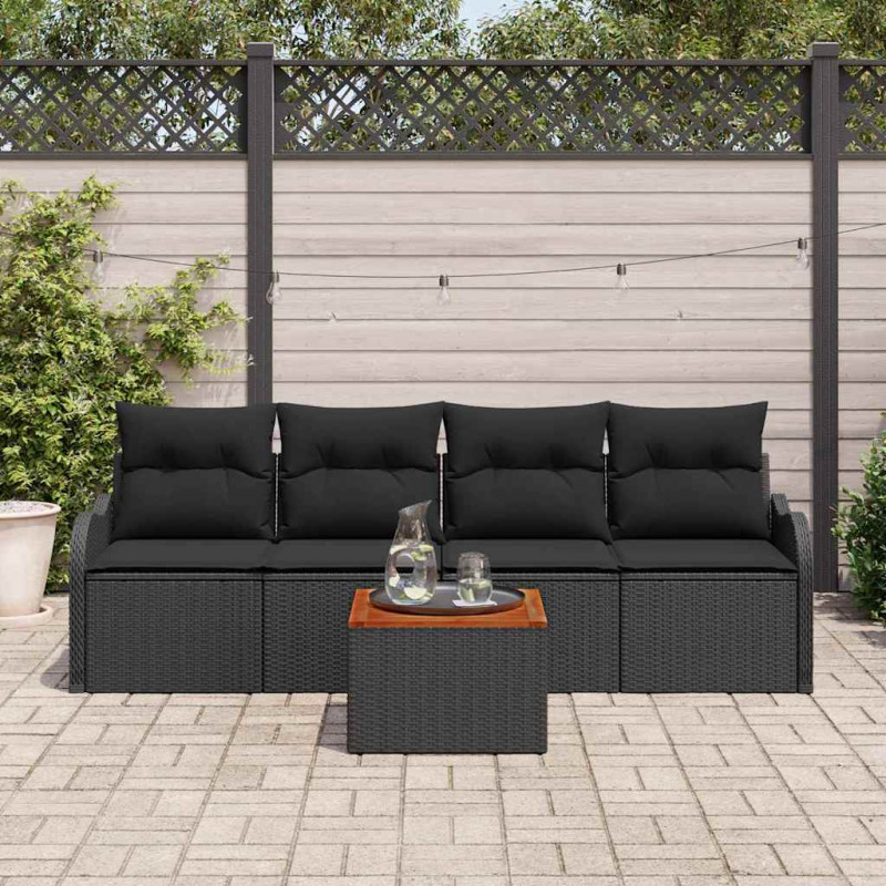 Zestaw Sof na Ogród z przechowywaniem 5 pcs Czarny polirattan