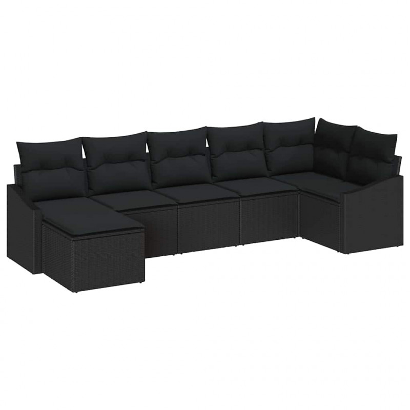 Zestaw Sof na Ogród z poduszką 7 pcs Czarny polirattan